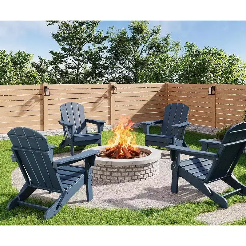 Lot de 4 chaises Adirondack pliantes, en plastique PEHD résistant aux intempéries, fauteuil d'extérieur surdimensionné pour terrasse, pelouse, jardin, arrière-cour, pont, supporte jusqu'à 172 kg