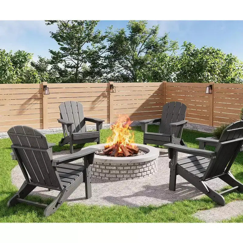 Lot de 4 chaises Adirondack pliantes, en plastique PEHD résistant aux intempéries, fauteuil d'extérieur surdimensionné pour terrasse, pelouse, jardin, arrière-cour, pont, supporte jusqu'à 172 kg