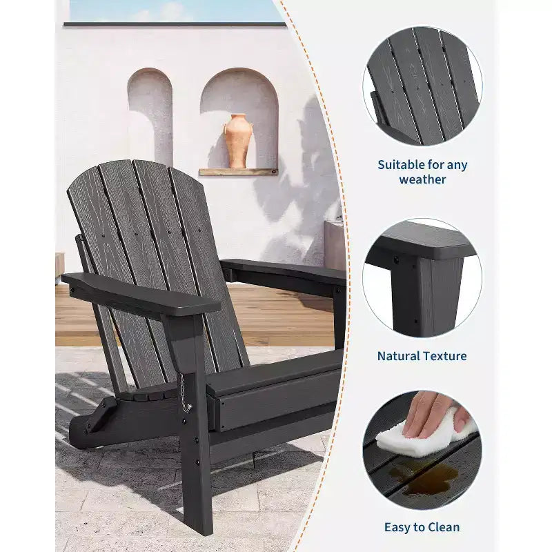 Set di 3 sedie pieghevoli Adirondack con tavolino, set di mobili da esterno in HDPE per 2 persone resistente a tutte le intemperie, salvaspazio per patio, giardino, prato