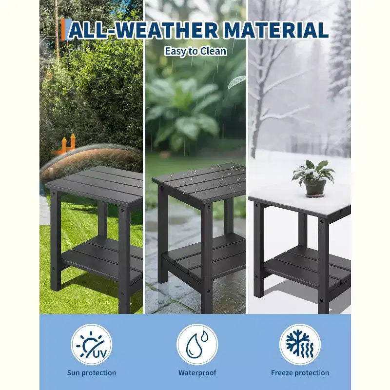Set di 3 sedie pieghevoli Adirondack con tavolino, set di mobili da esterno in HDPE per 2 persone resistente a tutte le intemperie, salvaspazio per patio, giardino, prato