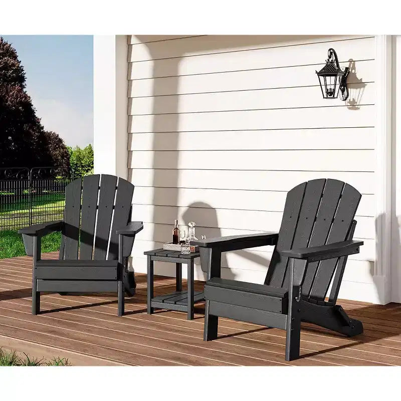 3 Piece Folding Adirondack Chairs Set with Side Table, All Weather HDPE Outdoor Furniture Set for 2, Space Saving for Patio Garden Lawn