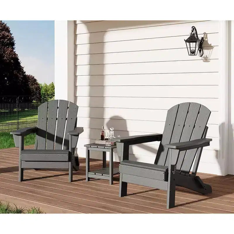 Set di 3 sedie pieghevoli Adirondack con tavolino, set di mobili da esterno in HDPE per 2 persone resistente a tutte le intemperie, salvaspazio per patio, giardino, prato