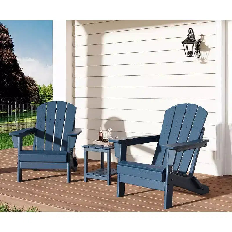 Set di 3 sedie pieghevoli Adirondack con tavolino, set di mobili da esterno in HDPE per 2 persone resistente a tutte le intemperie, salvaspazio per patio, giardino, prato