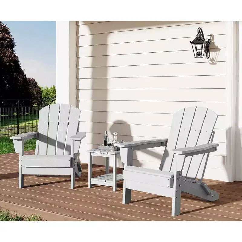 Set di 3 sedie pieghevoli Adirondack con tavolino, set di mobili da esterno in HDPE per 2 persone resistente a tutte le intemperie, salvaspazio per patio, giardino, prato