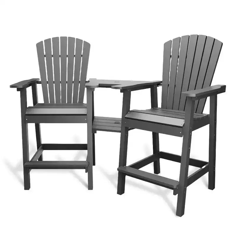 Tabourets de bar Adirondack d'extérieur en poly recyclé avec plateau de connexion, chaises de bar hautes Adirondack pour terrasse, ensemble de 2 chaises de bar