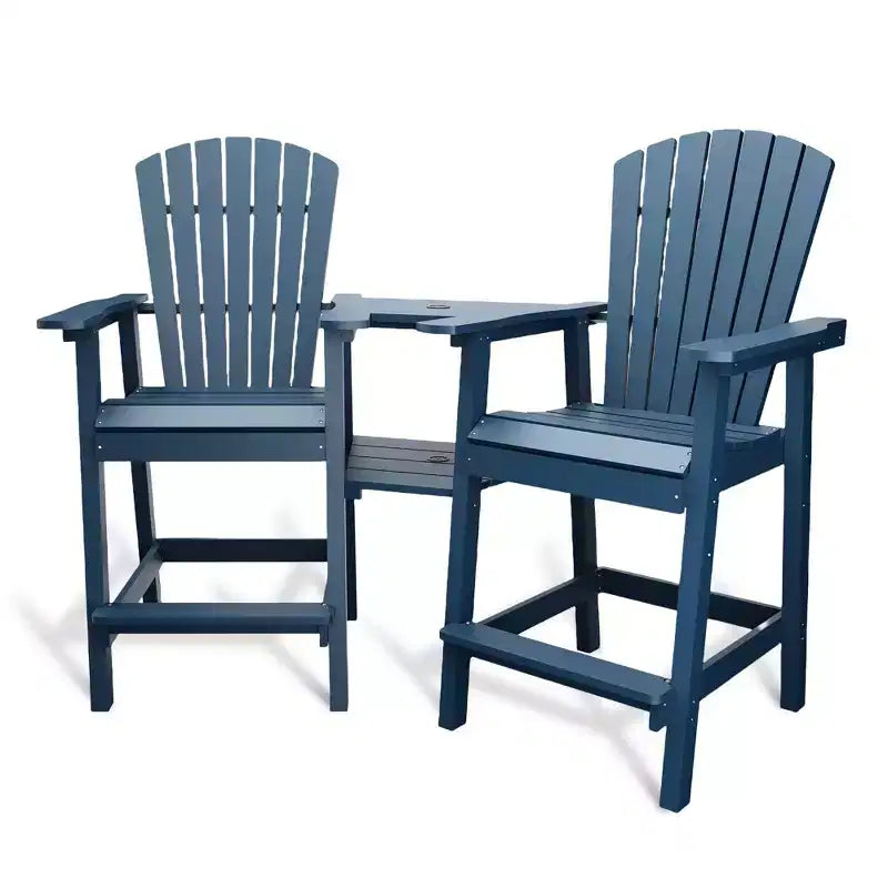 Tabourets de bar Adirondack d'extérieur en poly recyclé avec plateau de connexion, chaises de bar hautes Adirondack pour terrasse, ensemble de 2 chaises de bar