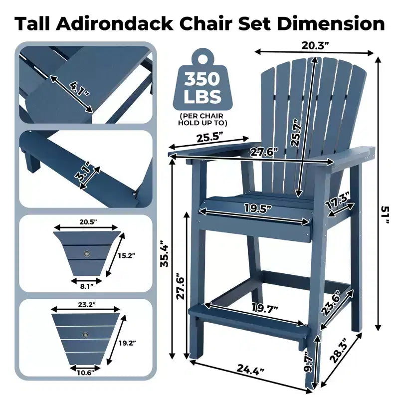 Tabourets de bar Adirondack d'extérieur en poly recyclé avec plateau de connexion, chaises de bar hautes Adirondack pour terrasse, ensemble de 2 chaises de bar