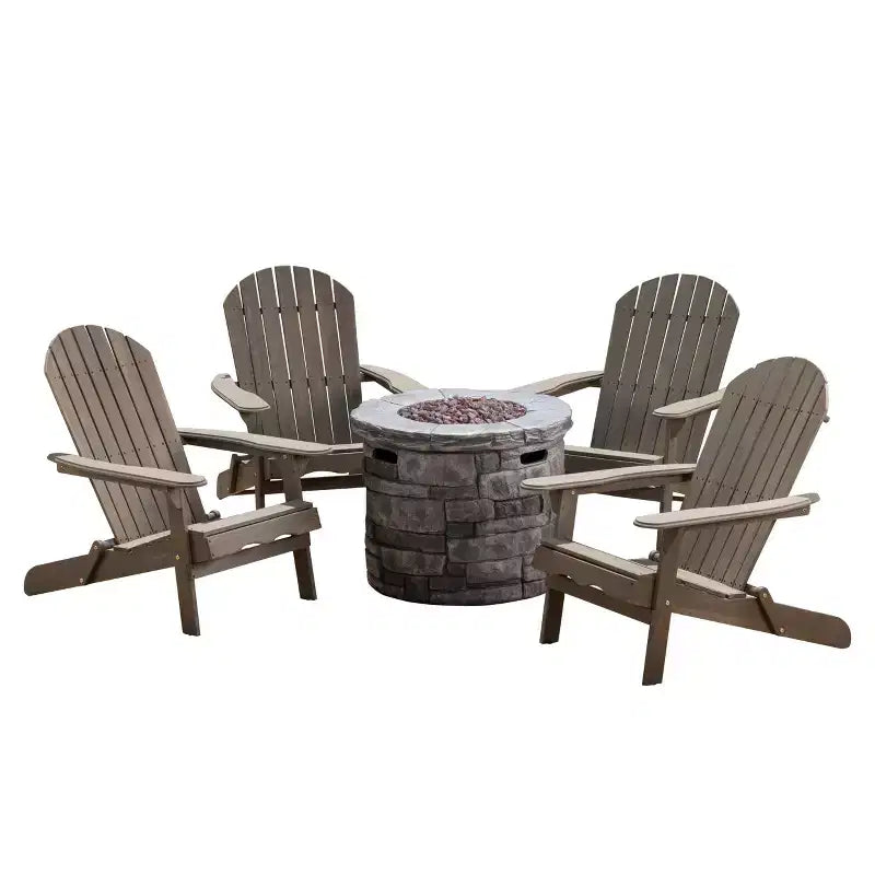 Set da 5 pezzi GDFStudio Jasper con sedie Adirondack e braciere da esterno in legno di acacia