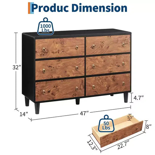Cassettiera a 6 cassetti per camera da letto, comò moderno largo 120 cm, cassettiera in legno per camera da letto, soggiorno, corridoio, ingresso, Rovere Naturale