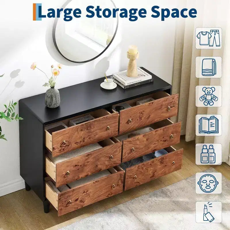 6 Drawers Dresser for Bedroom, 47 Wide Modern Chest of Drawers, Wood Dresser for Bedroom, Living Room, Hallway, Entryway, Natural Oak