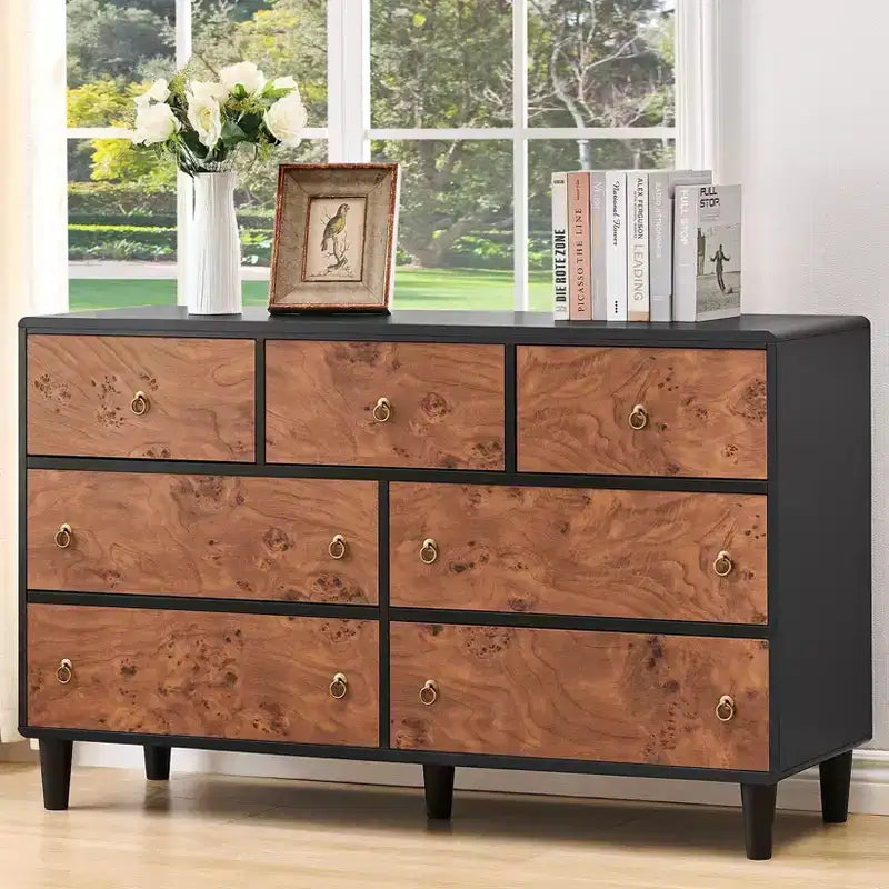 6 Drawers Dresser for Bedroom, 47 Wide Modern Chest of Drawers, Wood Dresser for Bedroom, Living Room, Hallway, Entryway, Natural Oak