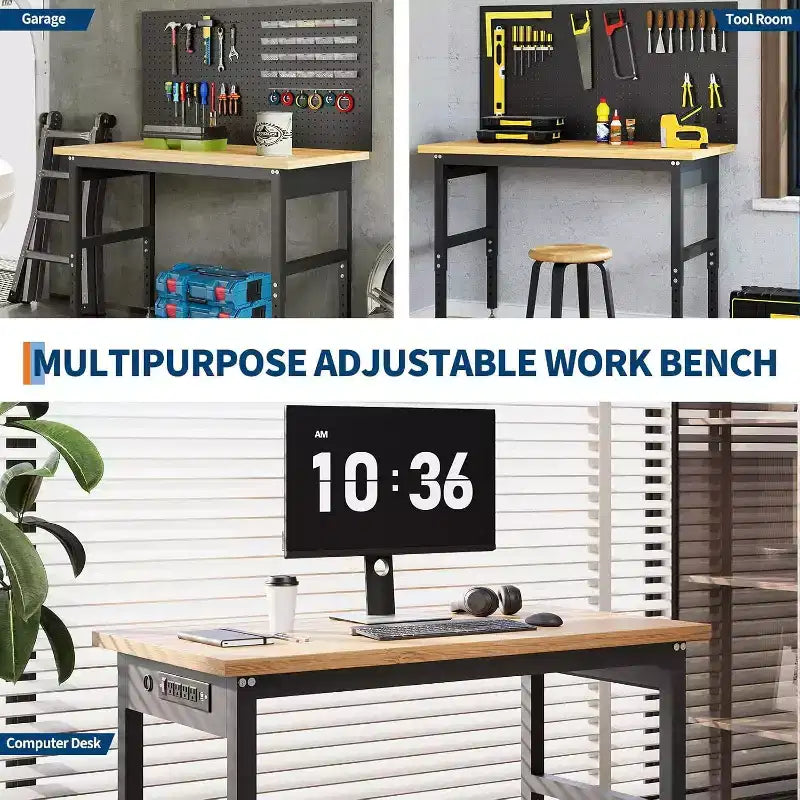 48 Adjustable Workbench with Pegboard - 2000lb Capacity, 28-40 Height Garage Table for Workshop & Home DIY