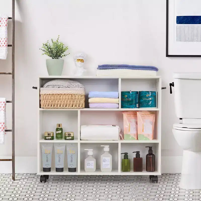 3-Tier Kitchen Cart, Wood with Lockable Wheels, Rolling Utility Cart with Open Shelves for Kitchen Storage, White