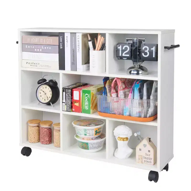 3-Tier Kitchen Cart, Wood with Lockable Wheels, Rolling Utility Cart with Open Shelves for Kitchen Storage, White