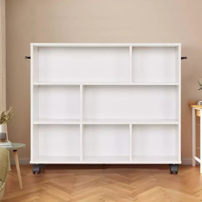 3-Tier Kitchen Cart, Wood with Lockable Wheels, Rolling Utility Cart with Open Shelves for Kitchen Storage, White