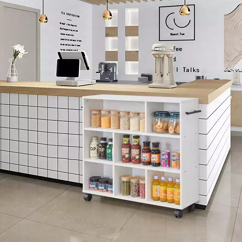 3-Tier Kitchen Cart, Wood with Lockable Wheels, Rolling Utility Cart with Open Shelves for Kitchen Storage, White