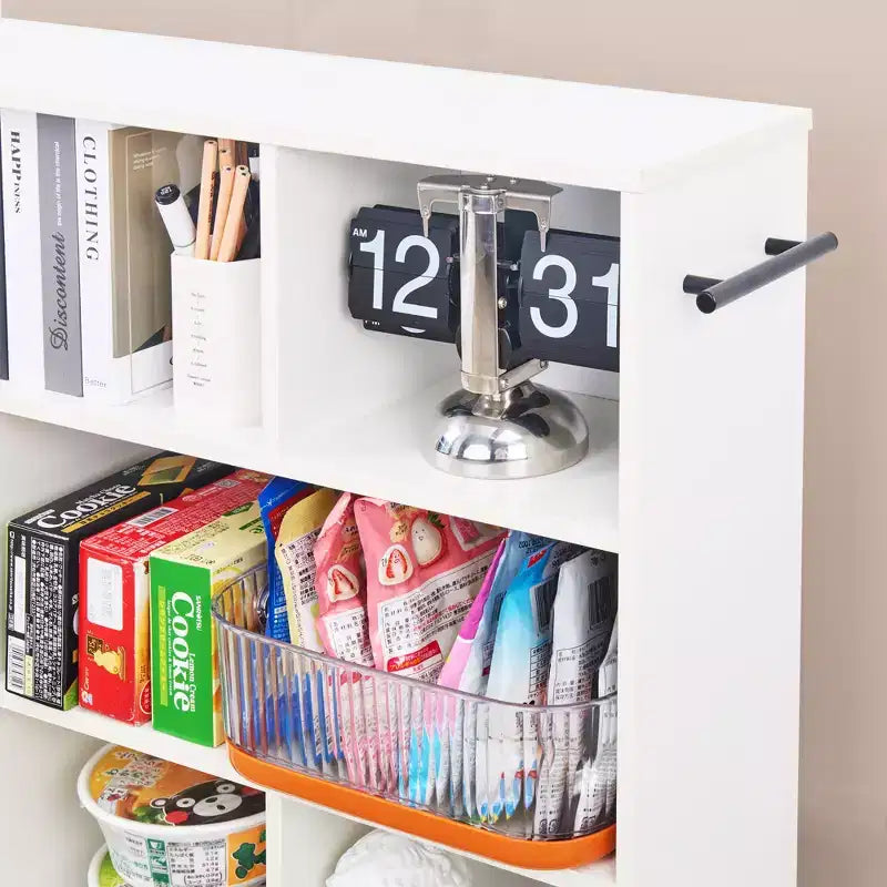 3-Tier Kitchen Cart, Wood with Lockable Wheels, Rolling Utility Cart with Open Shelves for Kitchen Storage, White