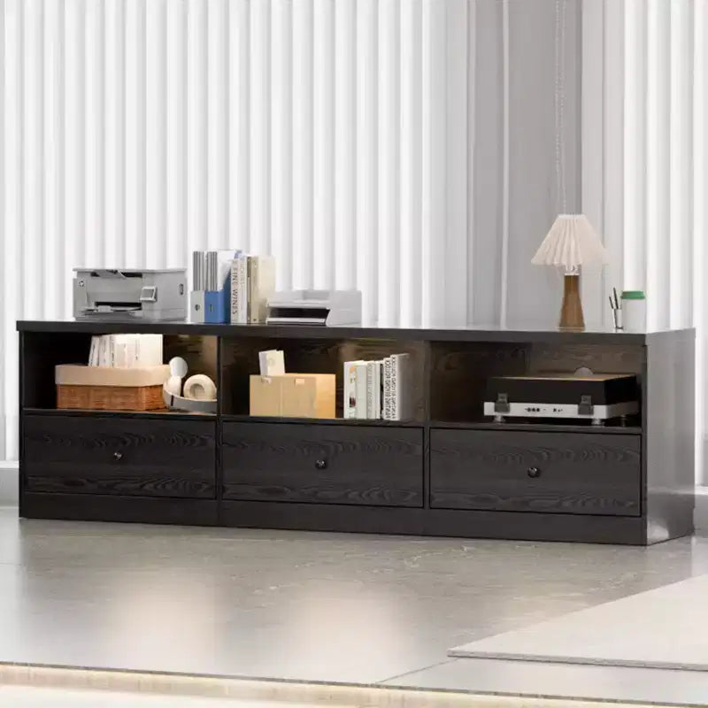 Mobile TV per TV fino a 80 pollici, Tavolo Console Multimediale con 3 Cassetti e 3 Ripiani Aperti, Mobile TV per Soggiorno Camera da Letto, Nero