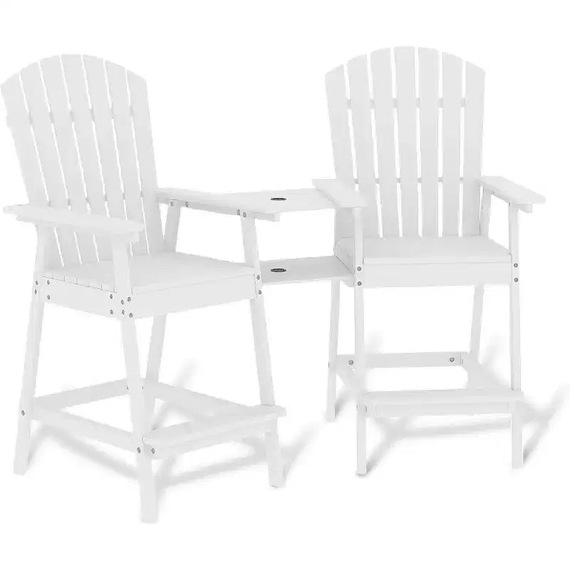 Chaises Adirondack de Bar d'Extérieur avec Tablette Connectrice, Chaises de Balcon Adirondack pour Pont, Jardin, Terrasse, Ensemble de 2 Chaises Hautes Adirondack