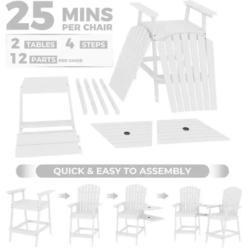 Chaises Adirondack de Bar d'Extérieur avec Tablette Connectrice, Chaises de Balcon Adirondack pour Pont, Jardin, Terrasse, Ensemble de 2 Chaises Hautes Adirondack