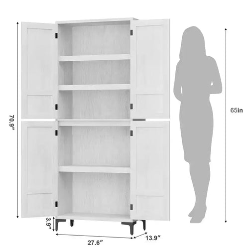 Meuble de rangement haut de 71 po avec portes, étagère réglable, organisateur polyvalent pour garde-manger de cuisine et armoire de salle de bain