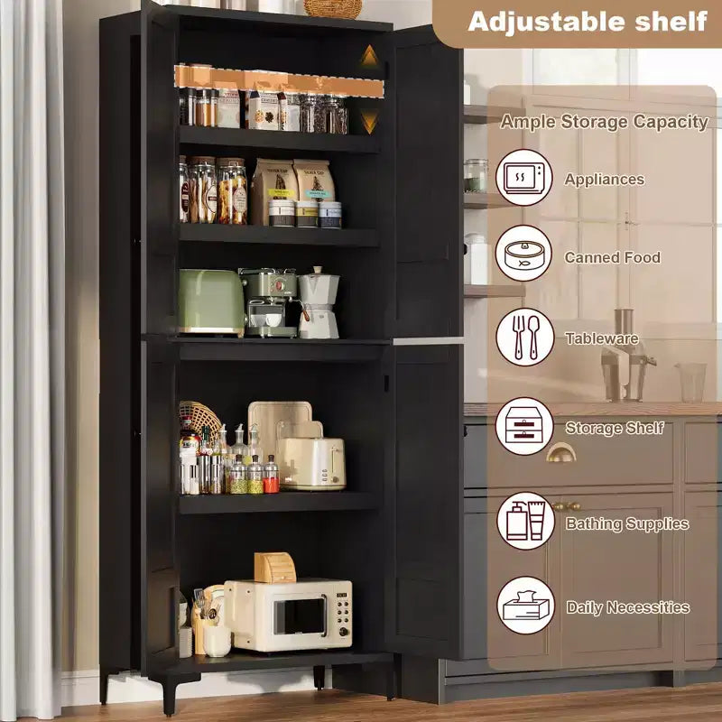Armadietto alto da 180 cm con ante, mensola regolabile, organizer multiuso per dispensa cucina e bagno
