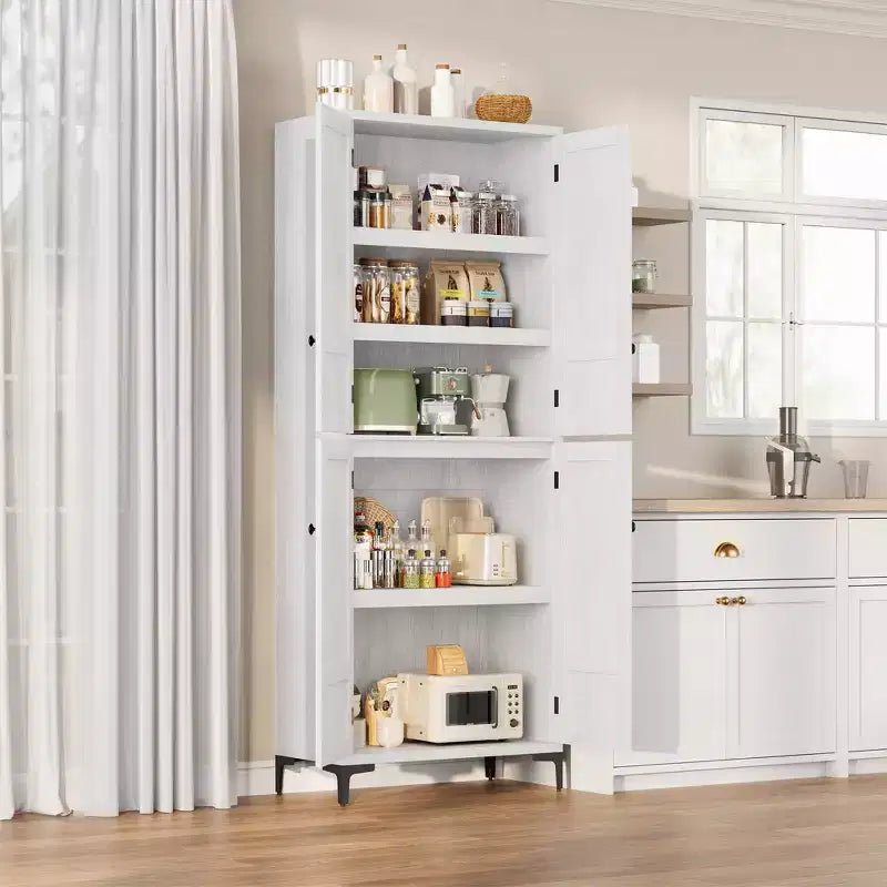 71 Tall Storage Cabinet with Doors, Adjustable Shelf Multi-Purpose Organizer for Kitchen Pantry and Bathroom Cabinet