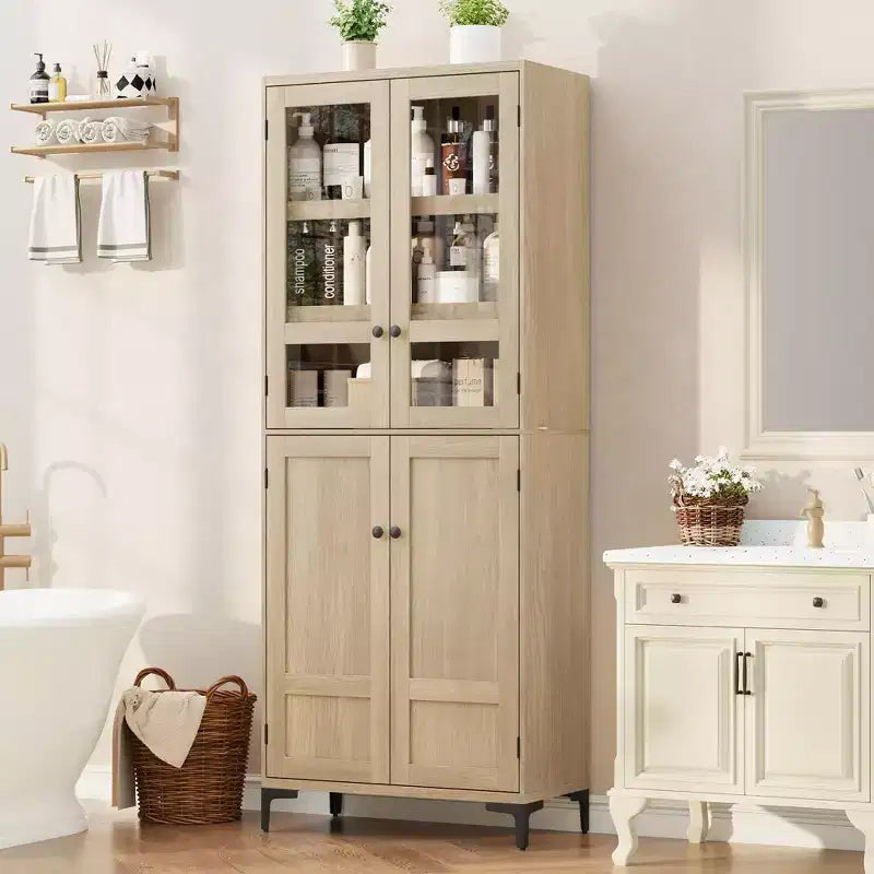 71 Tall Storage Cabinet with Doors, Adjustable Shelf Multi-Purpose Organizer for Kitchen Pantry and Bathroom Cabinet