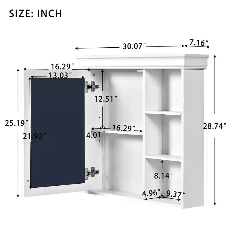 Mobile bagno moderno da parete con specchio e ripiani, mobiletto a specchio per il bagno