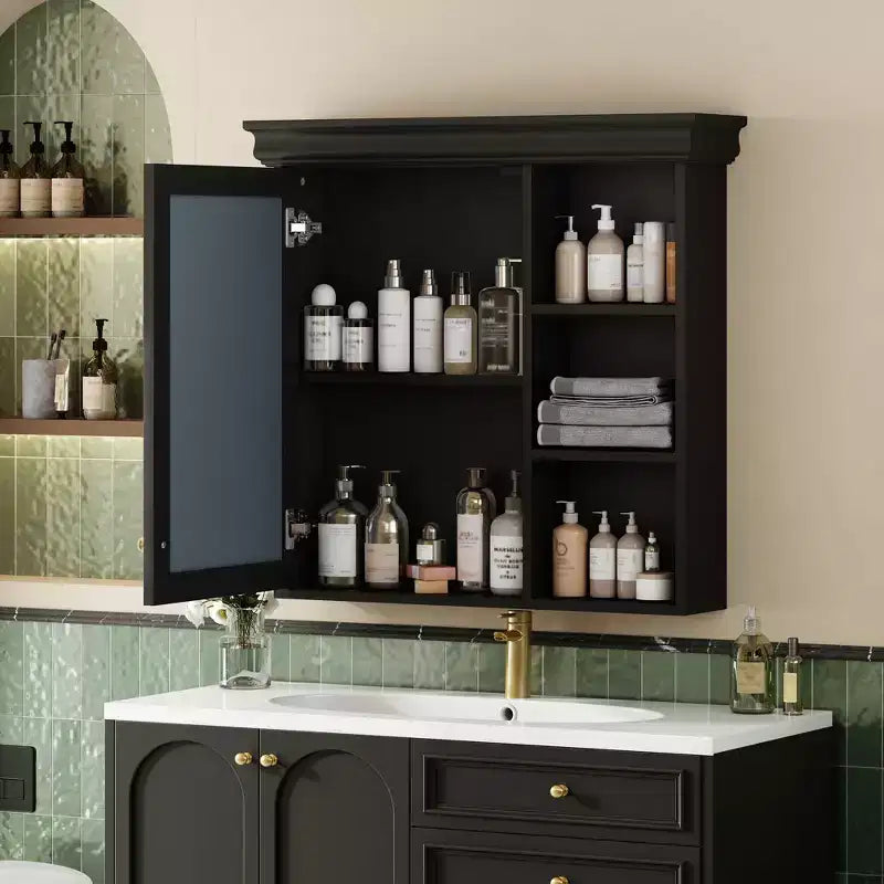 Mobile bagno moderno da parete con specchio e ripiani, mobiletto a specchio per il bagno