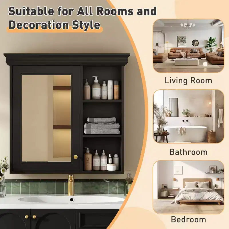 Mobile bagno moderno da parete con specchio e ripiani, mobiletto a specchio per il bagno
