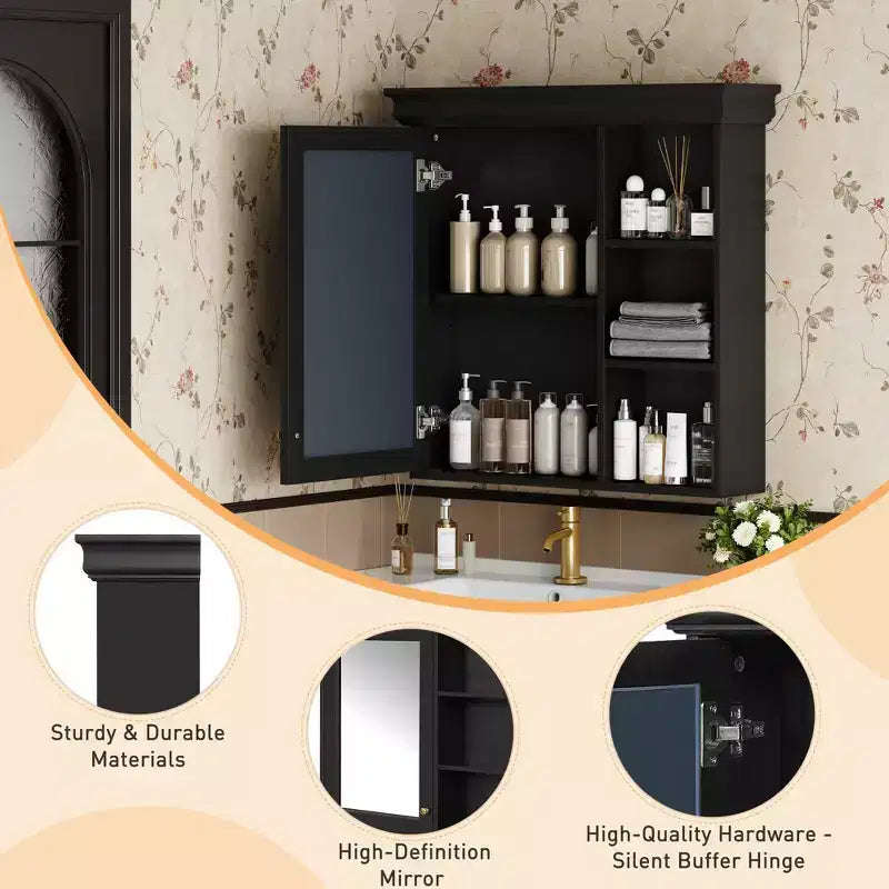 Mobile bagno moderno da parete con specchio e ripiani, mobiletto a specchio per il bagno