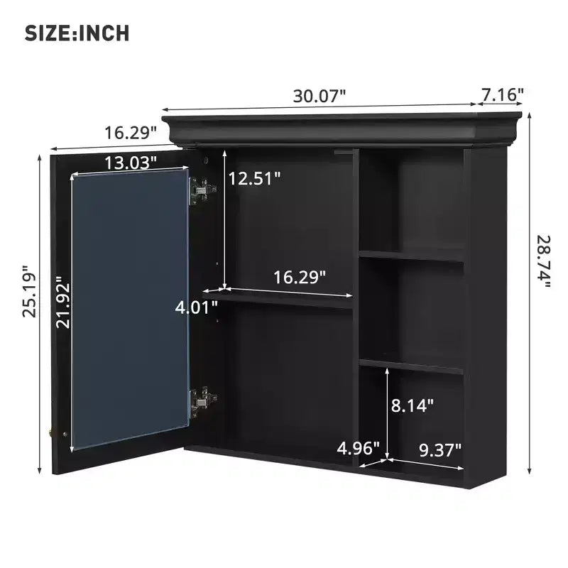Mobile bagno moderno da parete con specchio e ripiani, mobiletto a specchio per il bagno