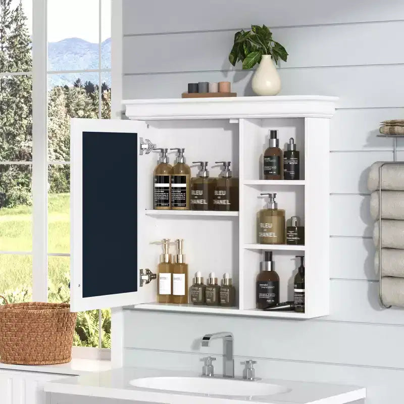 Mobile bagno moderno da parete con specchio e ripiani, mobiletto a specchio per il bagno