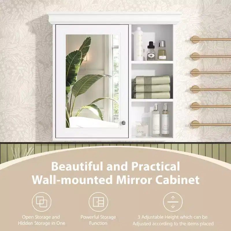 Mobile bagno moderno da parete con specchio e ripiani, mobiletto a specchio per il bagno