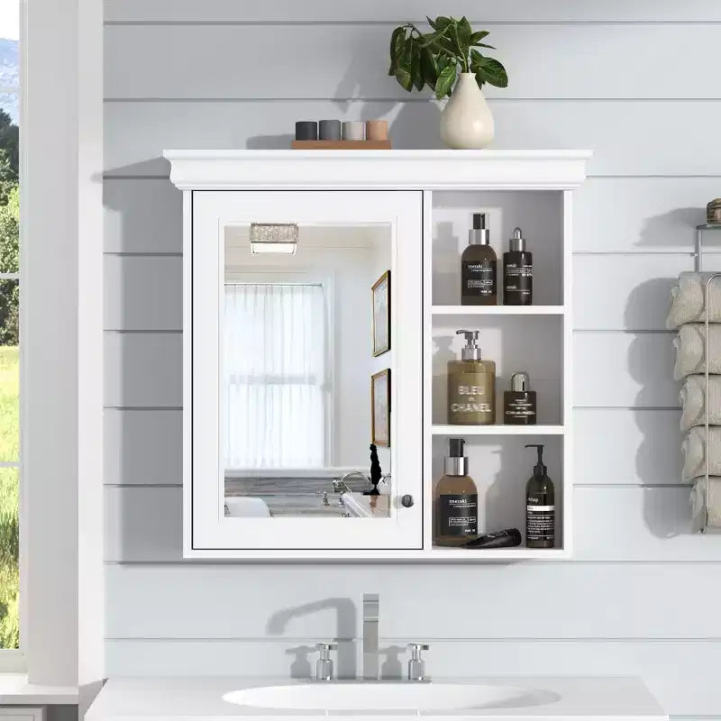 Mobile bagno moderno da parete con specchio e ripiani, mobiletto a specchio per il bagno