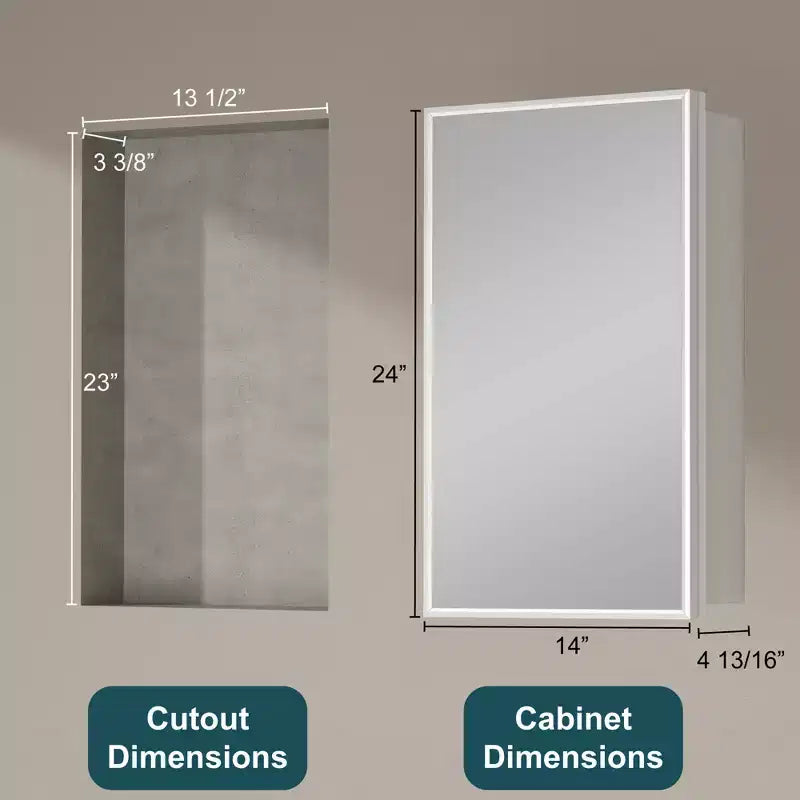 Armadietto a specchio per il bagno da incasso o da superficie, con ripiani regolabili in vetro temperato e anta reversibile
