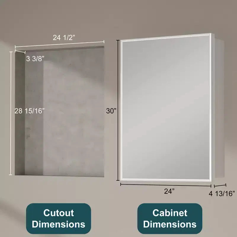 Armadietto a specchio per il bagno da incasso o da superficie, con ripiani regolabili in vetro temperato e anta reversibile