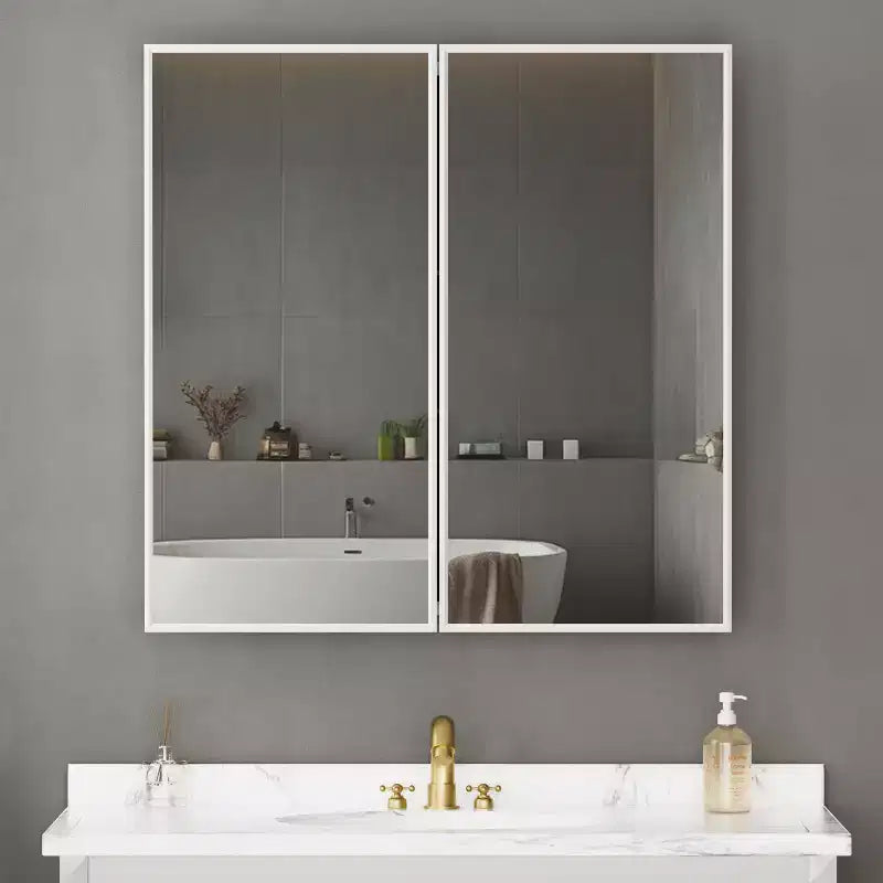 Armadietto a specchio per il bagno da incasso o da superficie, con ripiani regolabili in vetro temperato e anta reversibile