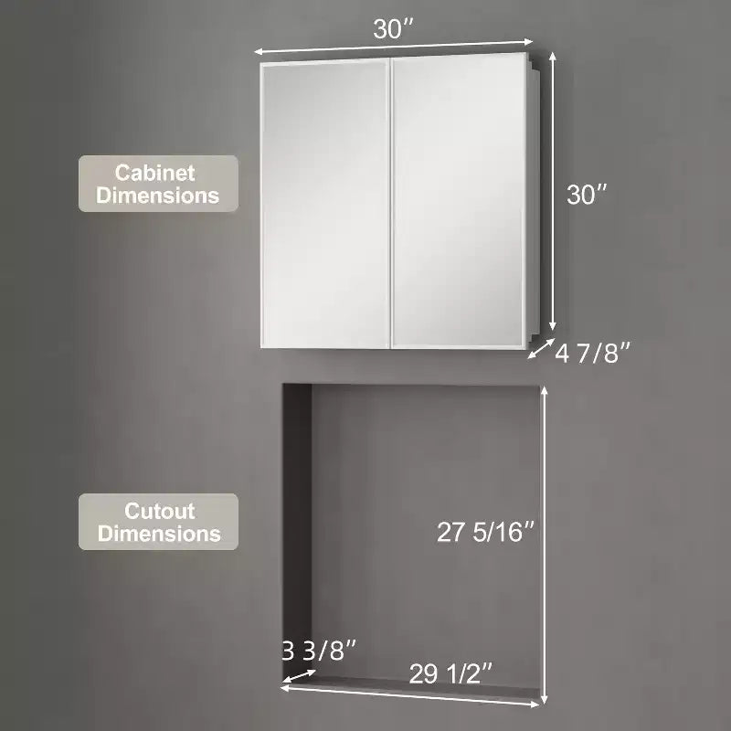 Armadietto a specchio per il bagno da incasso o da superficie, con ripiani regolabili in vetro temperato e anta reversibile