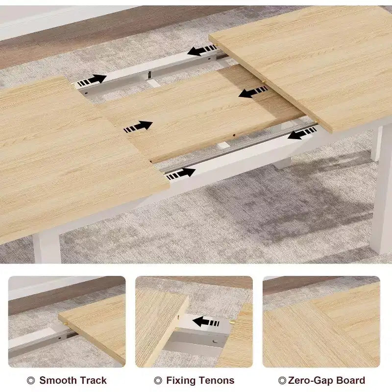 Extendable Dining Table for 46, 63 Large Wood Table with Metal Frame and MDF Top, Kitchen or Dining Room