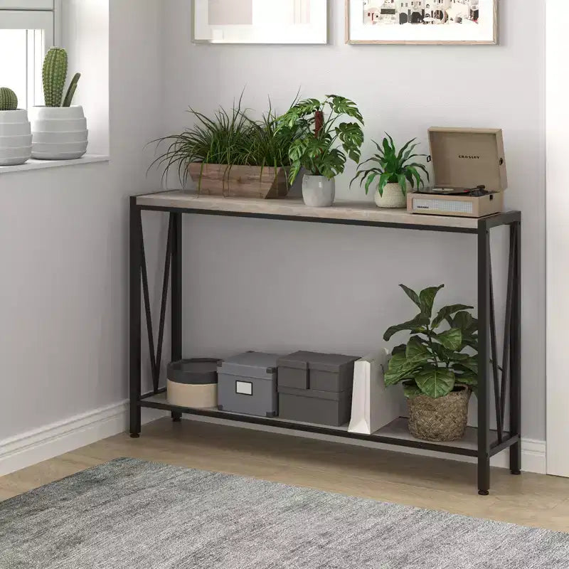 43'' Narrow Console Table with V Design, 2-Tier Entryway Table with Storage Shelf for Living Room