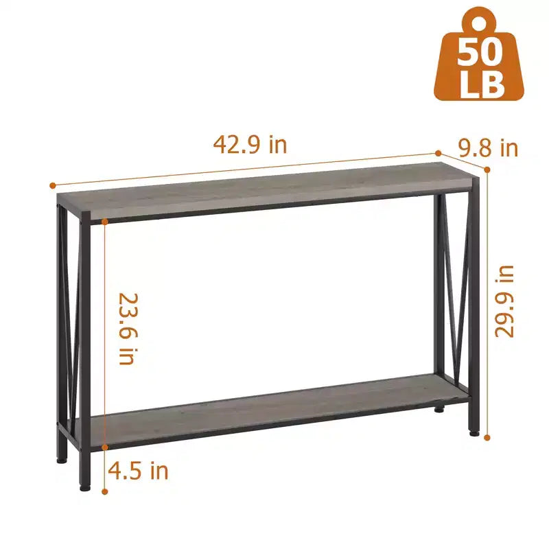 43'' Narrow Console Table with V Design, 2-Tier Entryway Table with Storage Shelf for Living Room