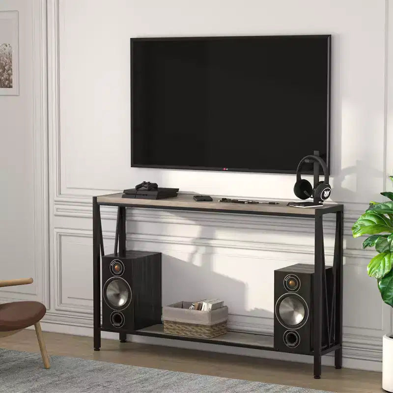 43'' Narrow Console Table with V Design, 2-Tier Entryway Table with Storage Shelf for Living Room