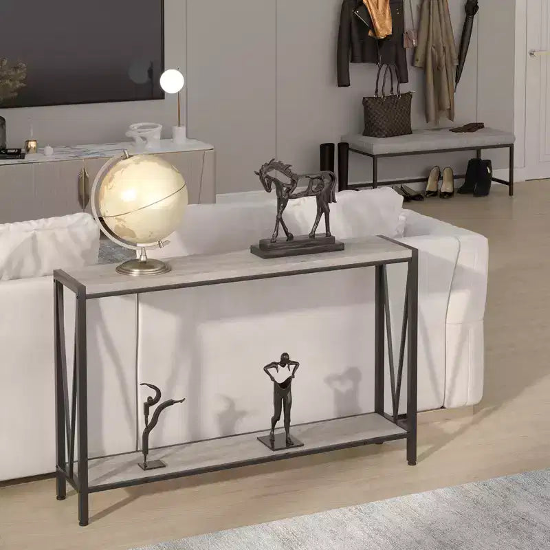 43'' Narrow Console Table with V Design, 2-Tier Entryway Table with Storage Shelf for Living Room