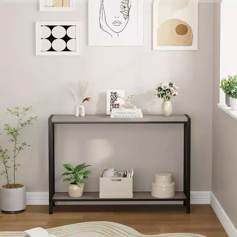 43'' Narrow Console Table with V Design, 2-Tier Entryway Table with Storage Shelf for Living Room