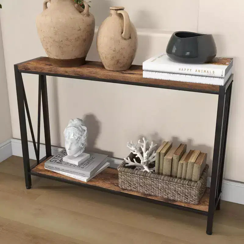43'' Narrow Console Table with V Design, 2-Tier Entryway Table with Storage Shelf for Living Room
