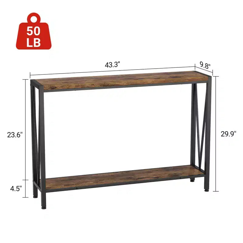 43'' Narrow Console Table with V Design, 2-Tier Entryway Table with Storage Shelf for Living Room