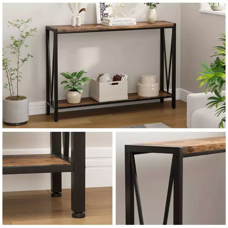 43'' Narrow Console Table with V Design, 2-Tier Entryway Table with Storage Shelf for Living Room