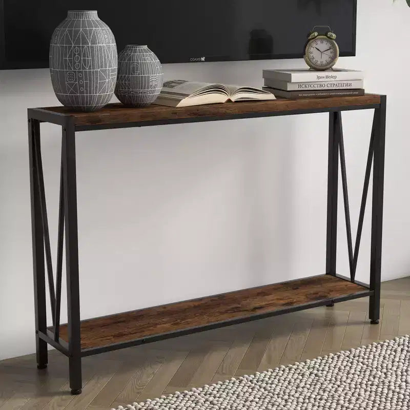 43'' Narrow Console Table with V Design, 2-Tier Entryway Table with Storage Shelf for Living Room